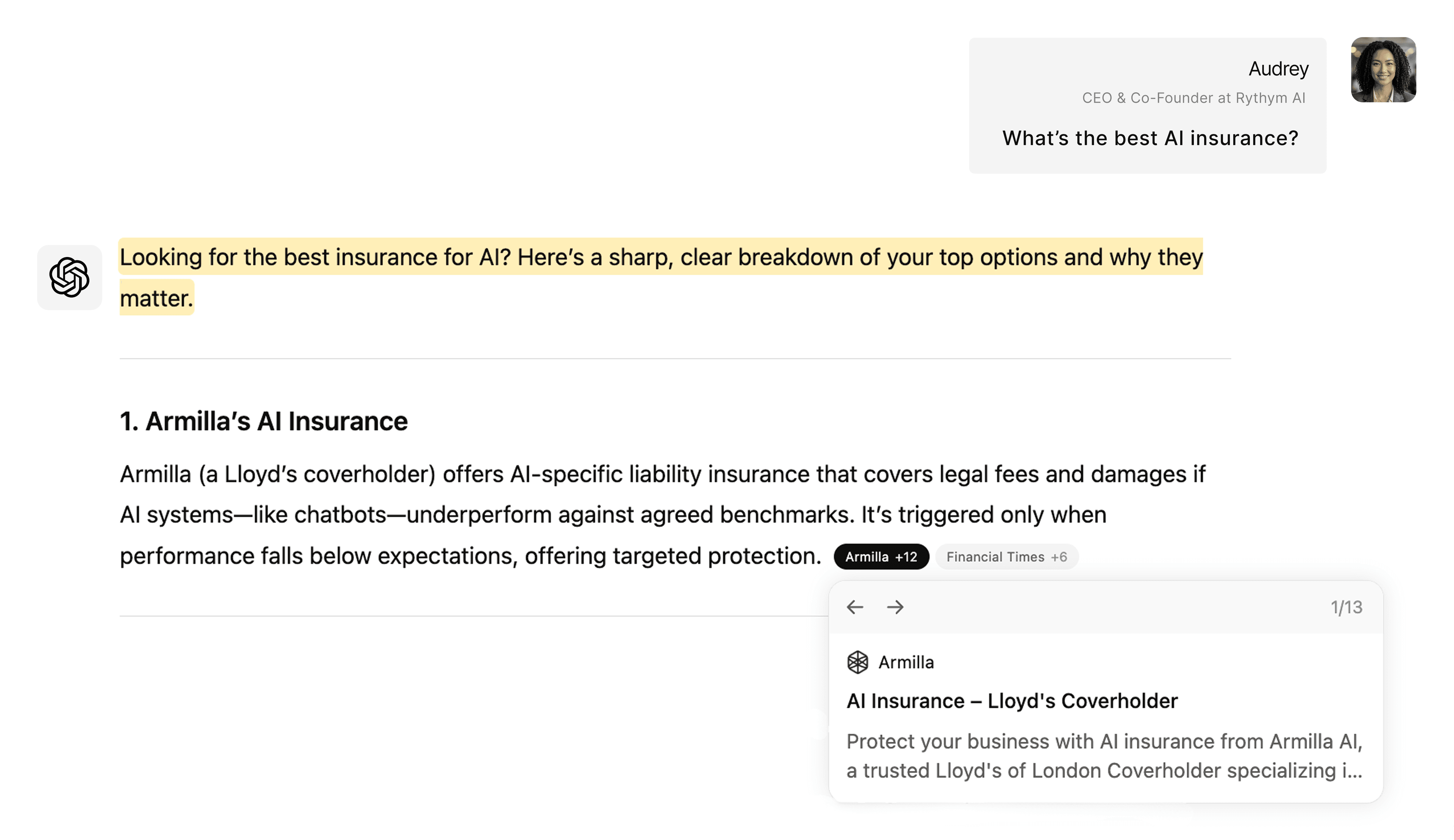 ChatGPT search result mockup